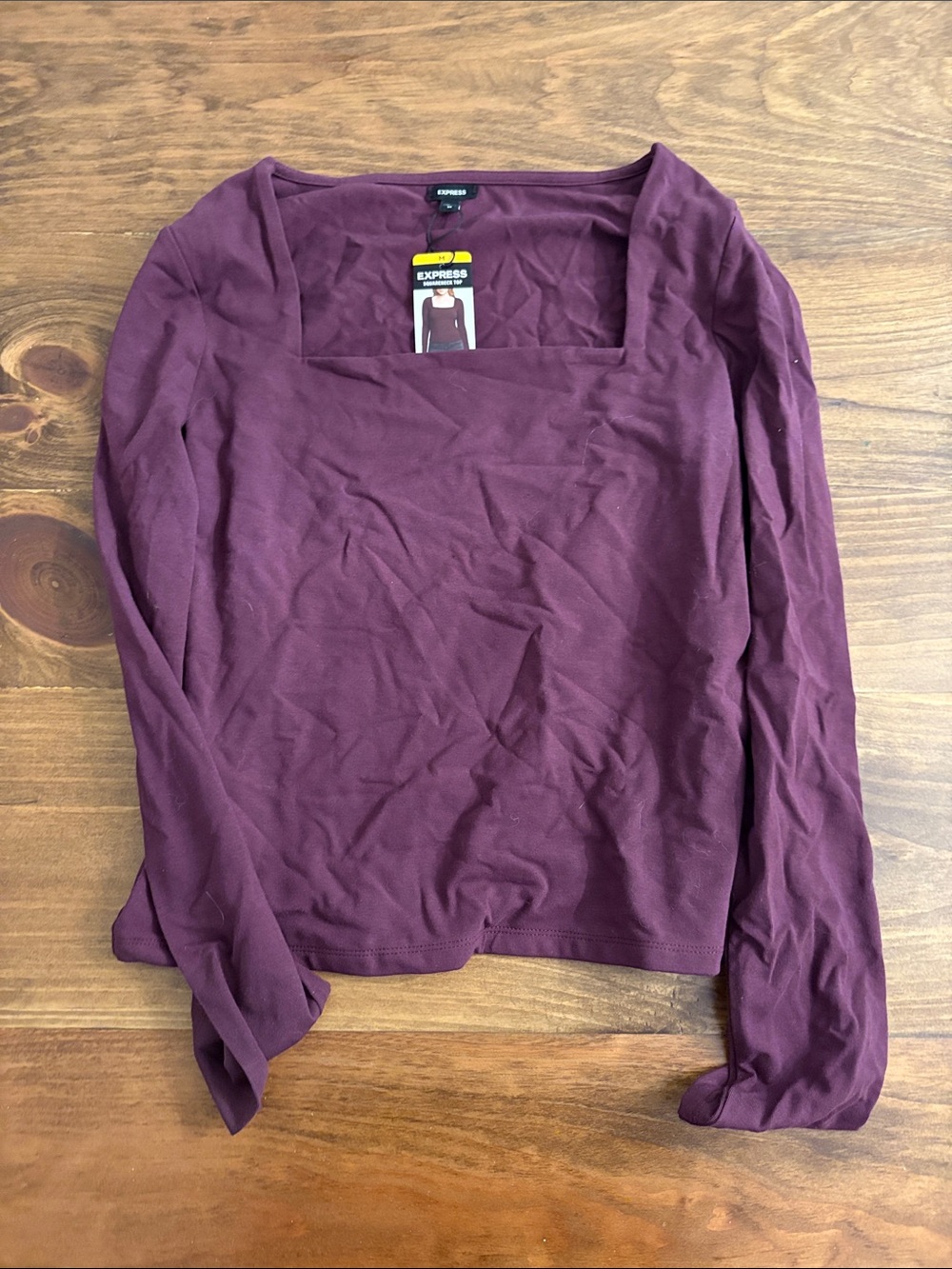 Express Long Sleeve Square Neck Top - Plum